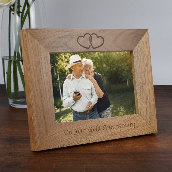 Marco de fotos de feliz 50 aniversario, regalo para padres 50 aniversario  dorado, regalos de boda de 50 años para abuelos con soporte, marco de fotos
