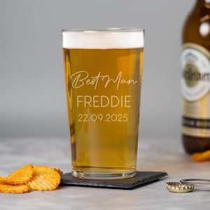 Personalised Script Wedding Pint Glass Gifts Presents Ideas For Best Man Usher Groomsman Father Of The Bride Favours Thank You Tokens