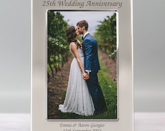 Personalised 25th Wedding Anniversary Silver Photo Frame Gift For Couple Mum Dad Engraved Any Message 25 Years Married Keepsake