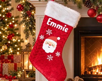 Personalised Santa Christmas Stocking, Red Velvet, Printed Name