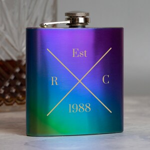 Personalised Established Est 6oz Rainbow Hip Flask Gifts Ideas For Him Her Dad Birthday Fathers Day 18th 21st 30th 40th 50th Vodka Whiskey