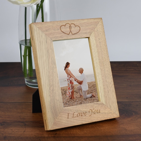 I Love You With Heart Design Wooden Photo Frame 4x6 Free Engraving 