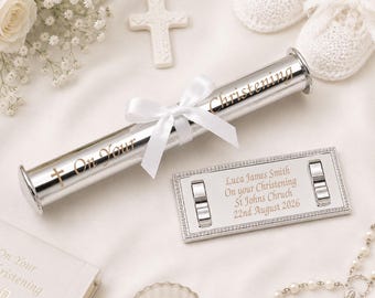 Personalised Silver Plated Christening Certificate Holder Laser Engraved Keepsake Gift For Boys Girls New Baby Custom Message