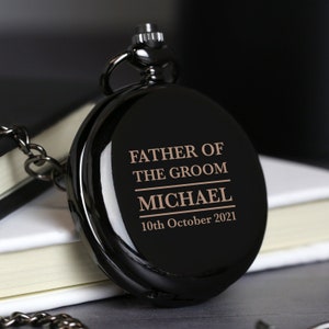 Grabado personalizado Padre del novio Negro Bolsillo Fob Reloj Regalos Ideas Presenta Para Los Hombres Él Bodas Tokens Gracias Presenta
