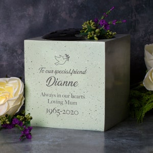Personalised Dove Memorial Vase Grave Flower Bowl Cemetery Holder Funeral Stone Gifts Presents Ideas Memories Religious Passing Death