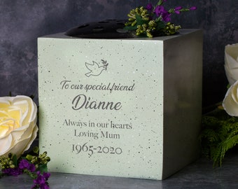 Personalised Dove Memorial Vase Grave Flower Bowl Cemetery Holder Funeral Stone Gifts Presents Ideas Memories Religious Passing Death