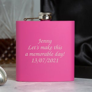 Personalised 6oz Pink Message Hip Flasks & Gift Box Gifts Ideas For Birthday Christmas Mothers Day Any Text Personalized Engraved