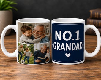 Personalised Photo Mug, No.1 Grandad, 3 Photo Collage, 11oz Ceramic