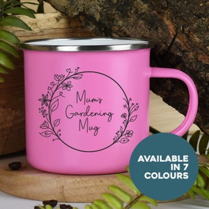 Personalised Gardening Enamel Camping Mug Gifts Ideas For Gardening Campervan Picnic Metal Insulating Hot Cold Outside Outdoors Festival