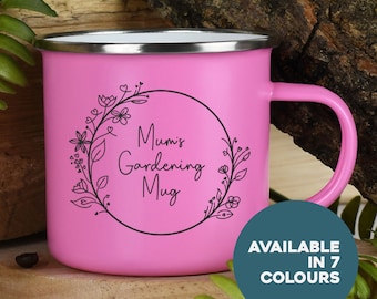 Personalised Gardening Enamel Camping Mug Gifts Ideas For Gardening Campervan Picnic Metal Insulating Hot Cold Outside Outdoors Festival