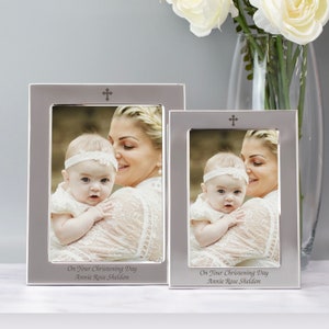 Personalised Silver Plated 5x7 Cross Photo Frame For Christenings Baptisms Baby Gifts Ideas For Boys Or Girls Holy Communion First 4x6 image 2