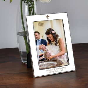 Personalised Silver Plated 5x7 Cross Photo Frame For Christenings Baptisms Baby Gifts Ideas For Boys Or Girls Holy Communion First 4x6 image 3