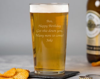 Personalised Any Message Pint Glass Gifts Ideas For Birthday Christmas Fathers Day Dad Uncle Son Mens Him Beer Lager