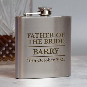 Personalizado 6oz plata padre de la novia boda hip flask grabado caja de regalo hombres para mrs day especial gracias regalos ideas favorece a los hombres