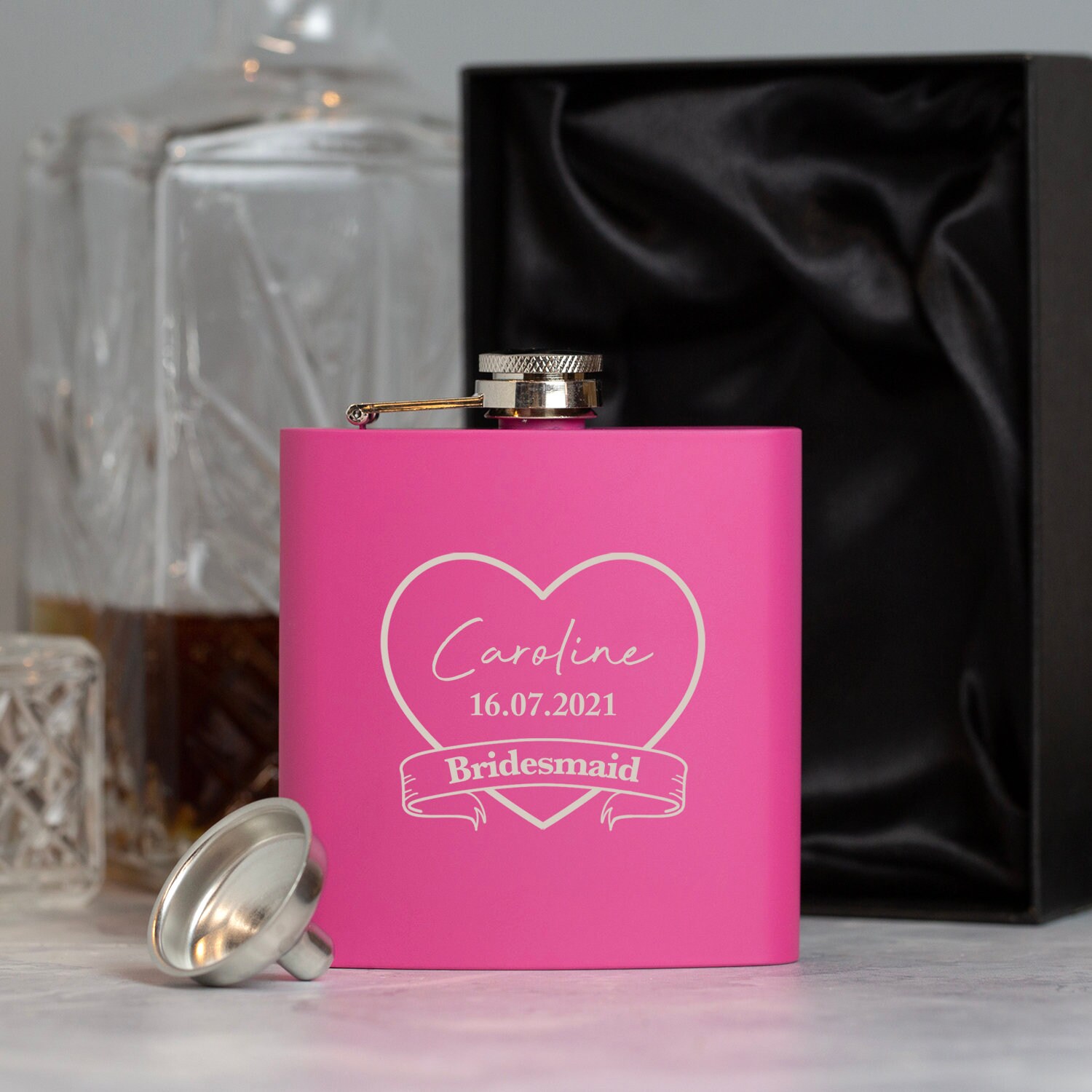 Personalised Engraved 6oz Pink Bridesmaid Hip Flasks Gifts Ideas For Wedding Favours Thank You Presents Tokens Personalized Ideal Womens