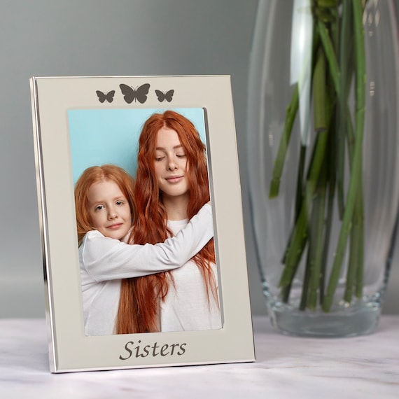 Silver 5x7 Sisters Photo Picture Frame Gift Idea Birthday Butterflies Her Twins 