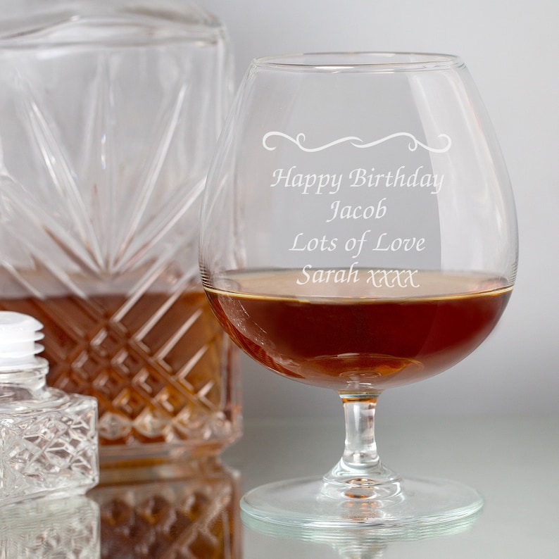 Personalised Engraved Brandy Cognac Glass Birthday Retirement Fathers Day Gifts Ideas For Him Her Mens Womens Christmas Presents image 3