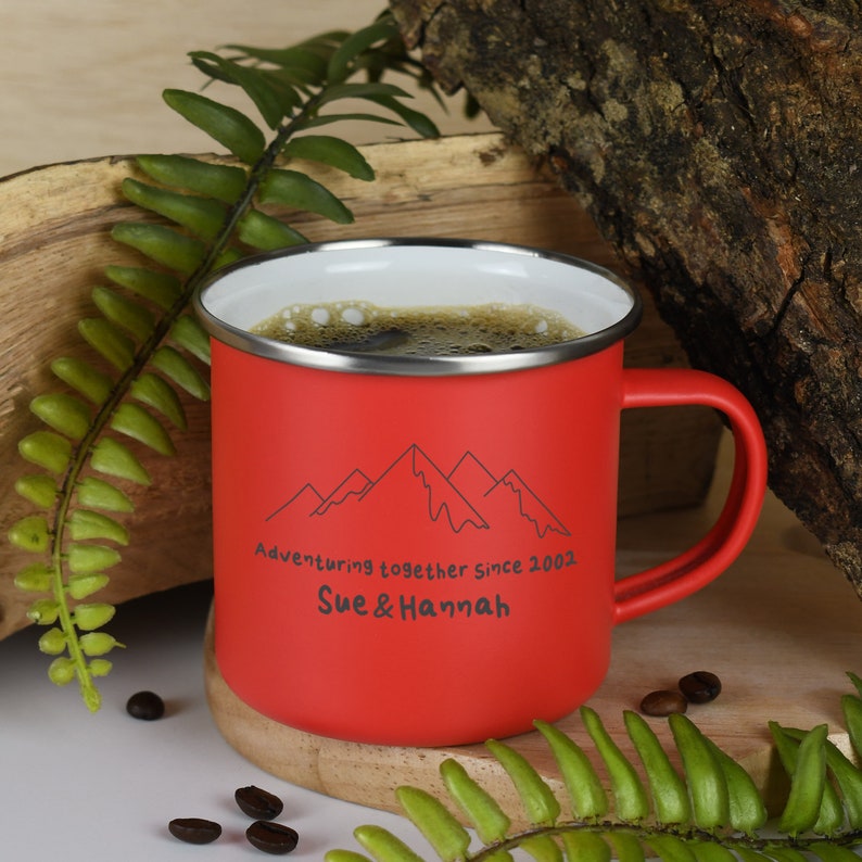 Personalised Adventuring Together Enamel Camping Mug Gifts Ideas For Camper van Picnic Metal Insulating Hot Cold Outside Outdoors Festival image 7