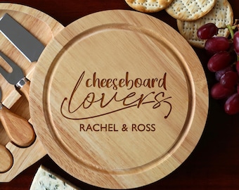 Personalised Cheeseboard Lovers Wooden Board Set With Tools Engraved Gift For Couples Wedding Anniversary Valentine's Day