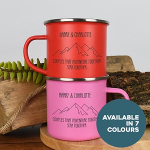 Personalised Adventure Together Enamel Camping Mug Set Gifts Ideas For Camper van Insulating Hot Cold Outside Outdoors