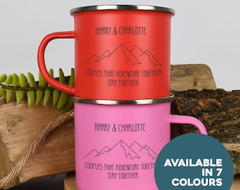 Personalised Adventure Together Enamel Camping Mug Set Gifts Ideas For Camper van Insulating Hot Cold Outside Outdoors