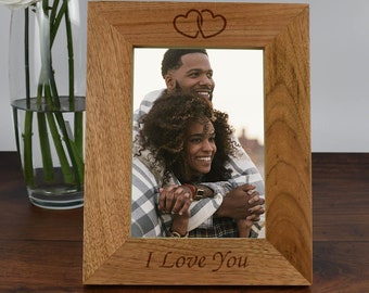 Personalised Wooden Photo Frame I Love You – 4x6 or 5x7, Custom Engraved Text, Valentine's Day Anniversary Mother's Father's Day Gift