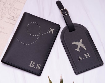 Iniciales de avión personalizadas Soporte para pasaporte y juego de etiquetas de equipaje Ideas de regalos para viajes de vacaciones Viajes Cartera de verano Detalles de contacto Información