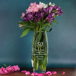 Personalised 50 Years Bullet Vase Gifts Ideas For Golden Wedding Anniversary Couple Mum And Dad & 50th Birthday image 2