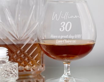Personalised Birthday Engraved Brandy Cognac Glass  Gifts Ideas For Him Her Mens Womens Presents 18th 30th 40th 50th 21st His Any Age