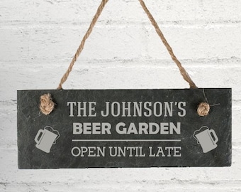 Personalised Beer Garden Slate Sign | Custom Engraved Hanging Plaque Sign For House Garden