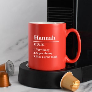 Définition du nom personnalisé Mug en satin gris gravé au laser Idées cadeaux Cadeaux pour maman Papa Anniversaire Noël Fête des mères des pères image 7