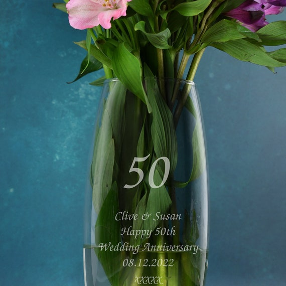 Personalised 50 Years Bullet Vase Gifts Ideas for Golden Wedding  Anniversary Couple Mum and Dad & 50th Birthday 