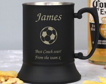 Personalised Football Stainless Steel Tankard Gifts Ideas For Men Him Dad Son Birthday Christmas Fathers Day Retirement Beer Pint