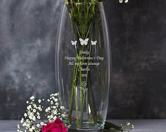 Personalised Glass Bullet Vase 26CM Tall For Weddings Anniversary Valentines Mothers Day Women Mum Birthday