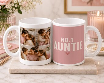 Personalised Photo Mug, No.1 Auntie, 3 Photo Collage, 11oz Ceramic