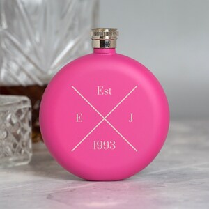 Personalised Established Est 5oz Pink Hip Flask Gifts Ideas For Him Her Mum Dad Birthday Fathers Day 18th 21st 30th 40th 50th Vodka Whiskey