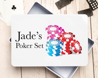 Personalised Poker Set Tins Storage Metal Keepsakes Gifts Ideas For Birthday Christmas Cards Chips Fathers Day Mothers