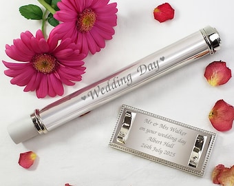 Personalised Silver Plated Wedding Certificate Holder Laser Engraved Mr & Mrs Gift For Couples Anniversary Engagement Keepsake