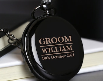 Personalised Engraved Groom Black Pocket Fob Watch Gifts Ideas Presents For Men Him Weddings Tokens Thank You Presents