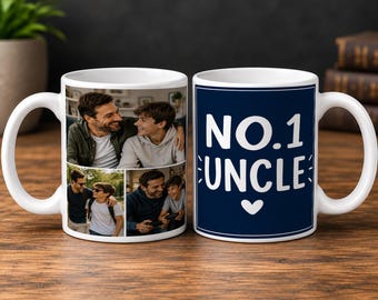 Personalised Photo Mug, No.1 Uncle, 3 Photo Collage, 11oz Ceramic