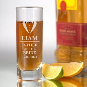 Personalizado Padre de la novia Shot Gafas de vidrio Regalos Ideas Presenta para bodas Ideas Gracias Presenta Fichas