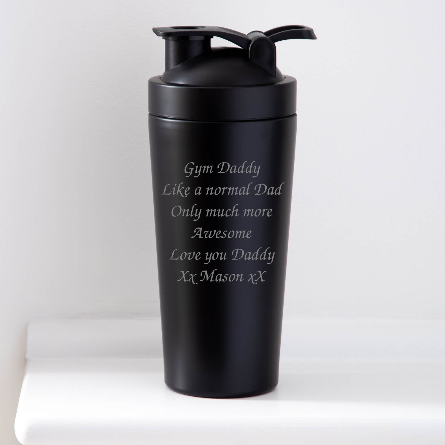 Father's Day Engraved 600ml Stainless Steel Black Protein Shaker