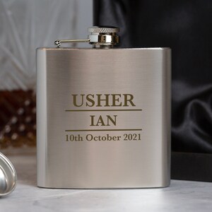 Personalised 6oz Silver Usher Wedding Hip Flask Engraved Gift Box Men For Day Special Thank You Gifts Ideas Favours Mens