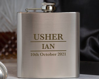 Personalised 6oz Silver Usher Wedding Hip Flask Engraved Gift Box Men For Day Special Thank You Gifts Ideas Favours Mens