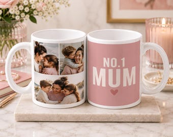 Personalised Photo Mug, No.1 Mum, 3 Photo Collage, 11oz Ceramic