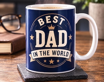 Personalised Best Dad Mug, Vintage Crest, Custom Message, 11oz Ceramic