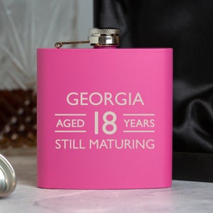 Personalised Aged Birthday Years 6oz Pink Hip Flask Gifts Ideas For Him Her Mum Dad 18th 21st 30th 40th 50th Vodka Whiskey Gin