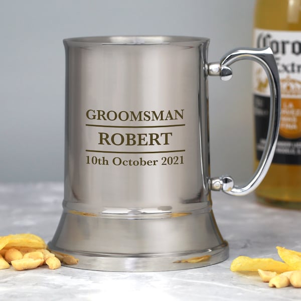 Personalised Groomsman Silver Stainless Steel Tankard Gifts Ideas For Wedding Favours Thank You Gifts Ideas Tokens Day Engraved Groomsmen