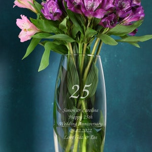 Personalised 25 Years Bullet Vase Gifts Ideas For Silver Wedding Anniversary Couple Mum And Dad & 25th Birthday