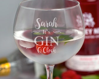 Personalised Its Gin O'Clock And Tonic Balloon Glass Gifts Ideas Presents For Her Him Mum Dad Mothers Fathers Day Christmas Birthday